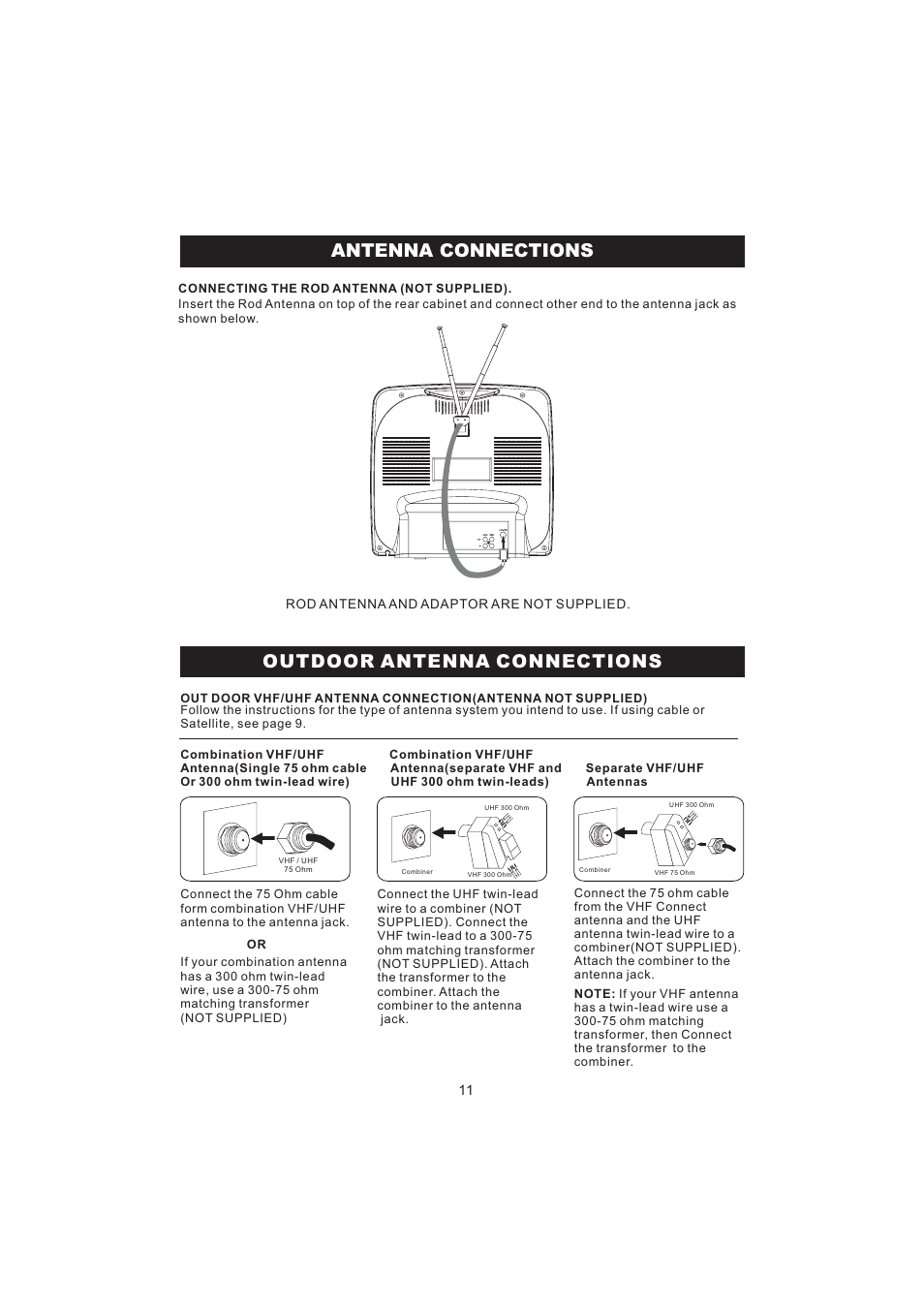 Antenna connections, Outdoor antenna connections | Emerson Radio BAR322 User Manual | Page 12 / 36