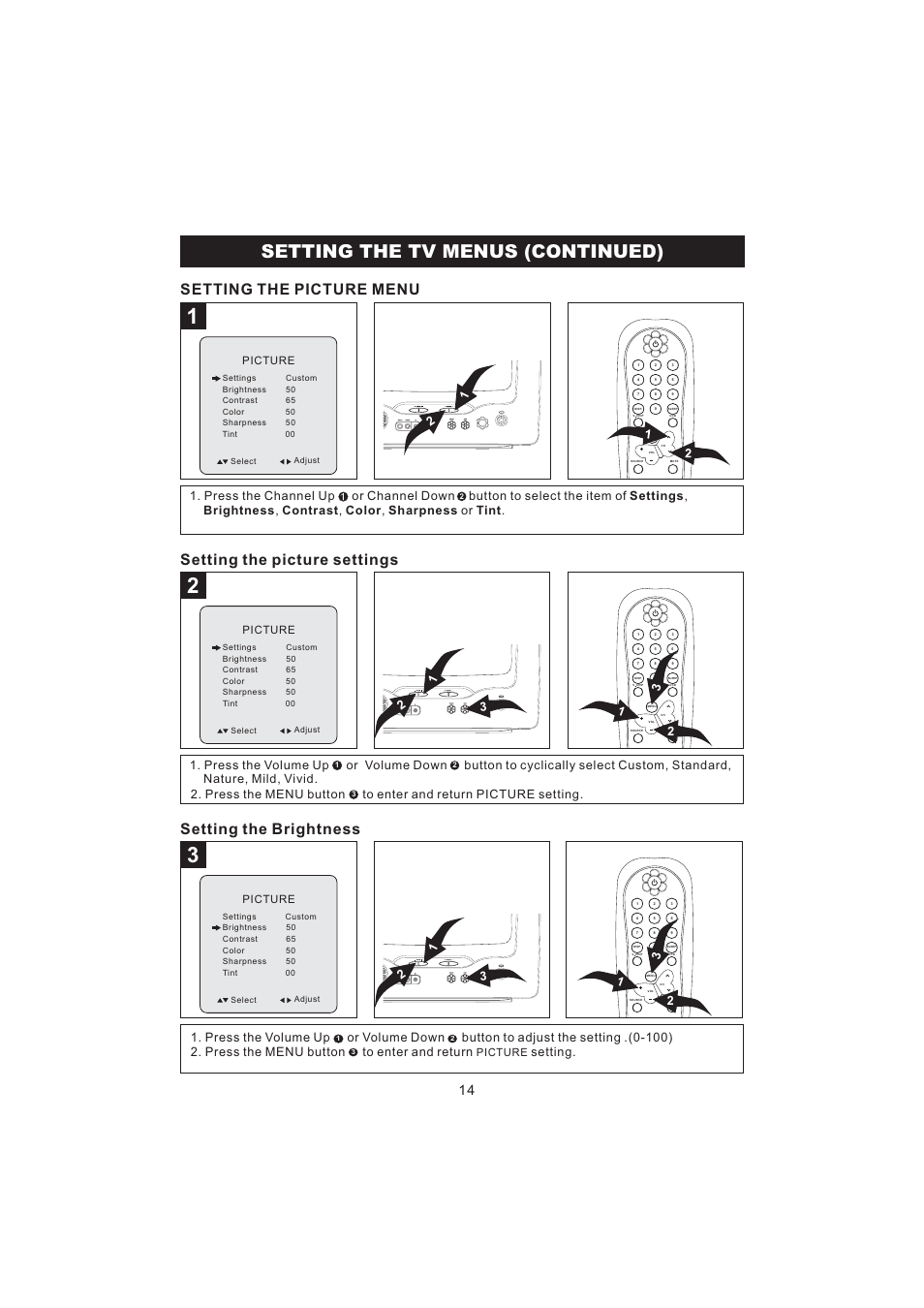 Setting the tv menus (continued), Setting the brightness | Emerson Radio BAR322 User Manual | Page 15 / 36