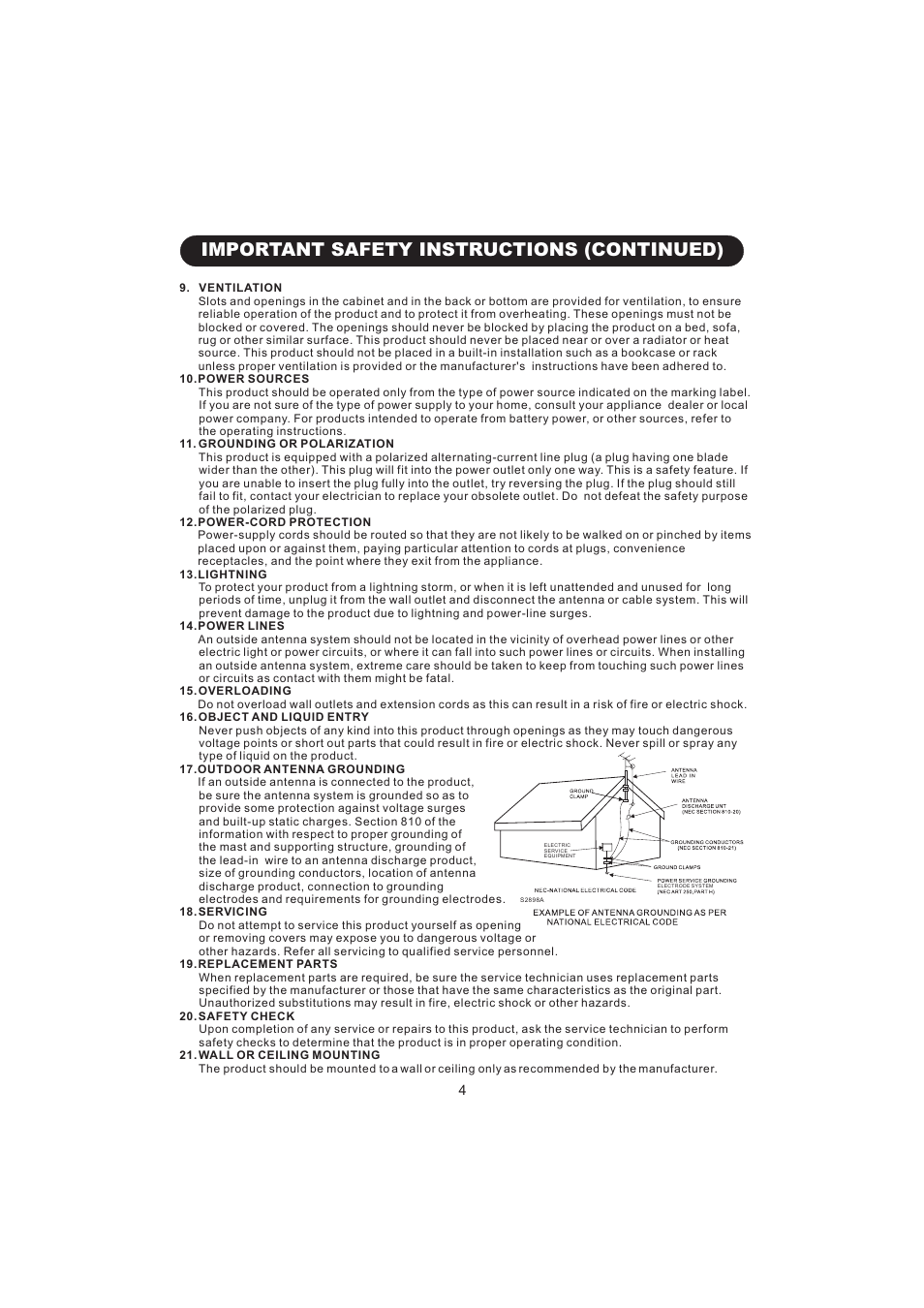 Important safety instructions (continued) | Emerson Radio BAR322 User Manual | Page 5 / 36