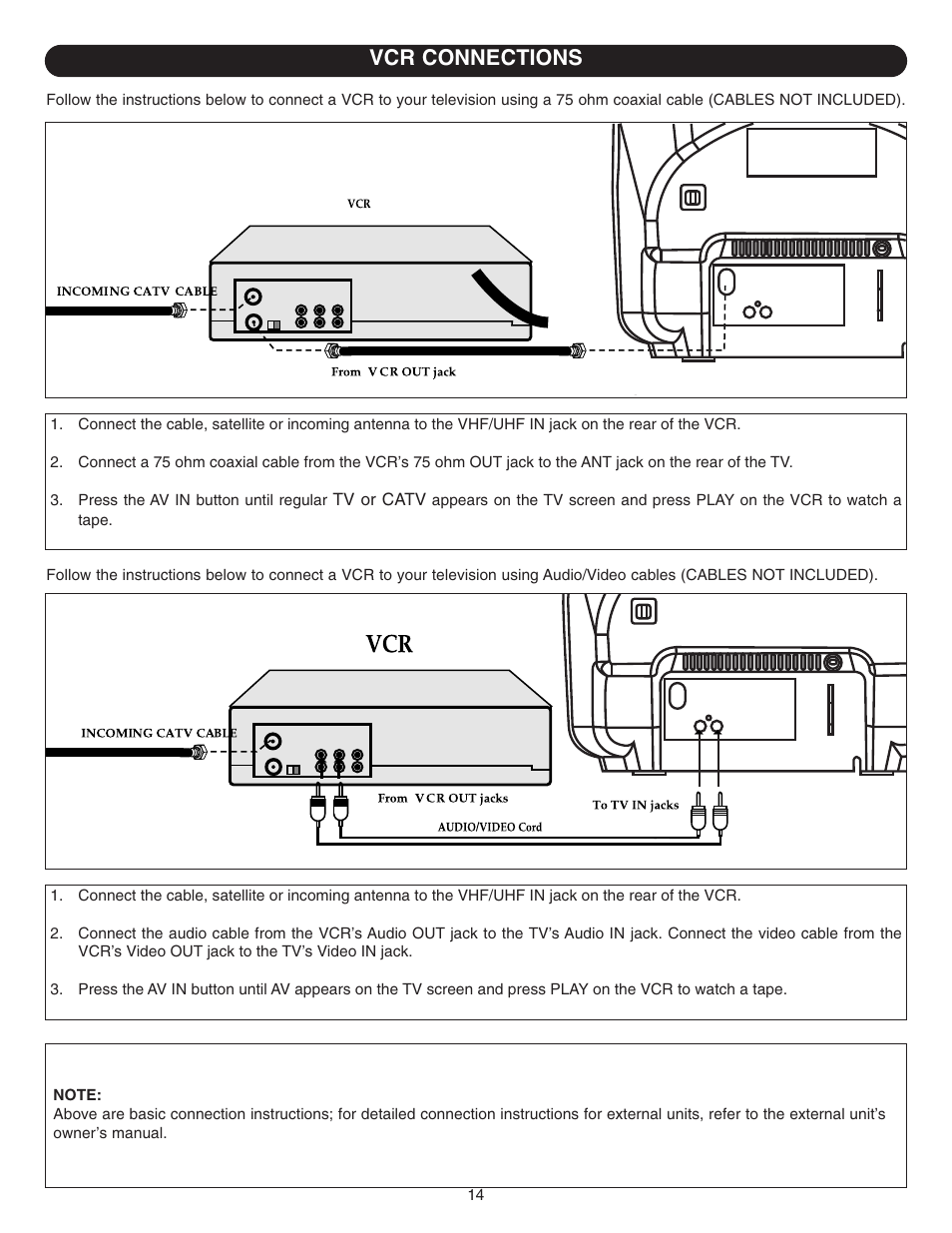 Vcr connections | Emerson Radio DTE314 User Manual | Page 15 / 30