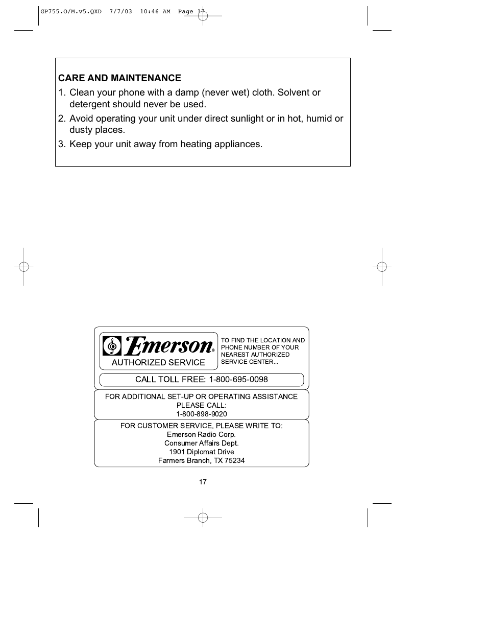 Emerson Radio GP755 User Manual | Page 17 / 20