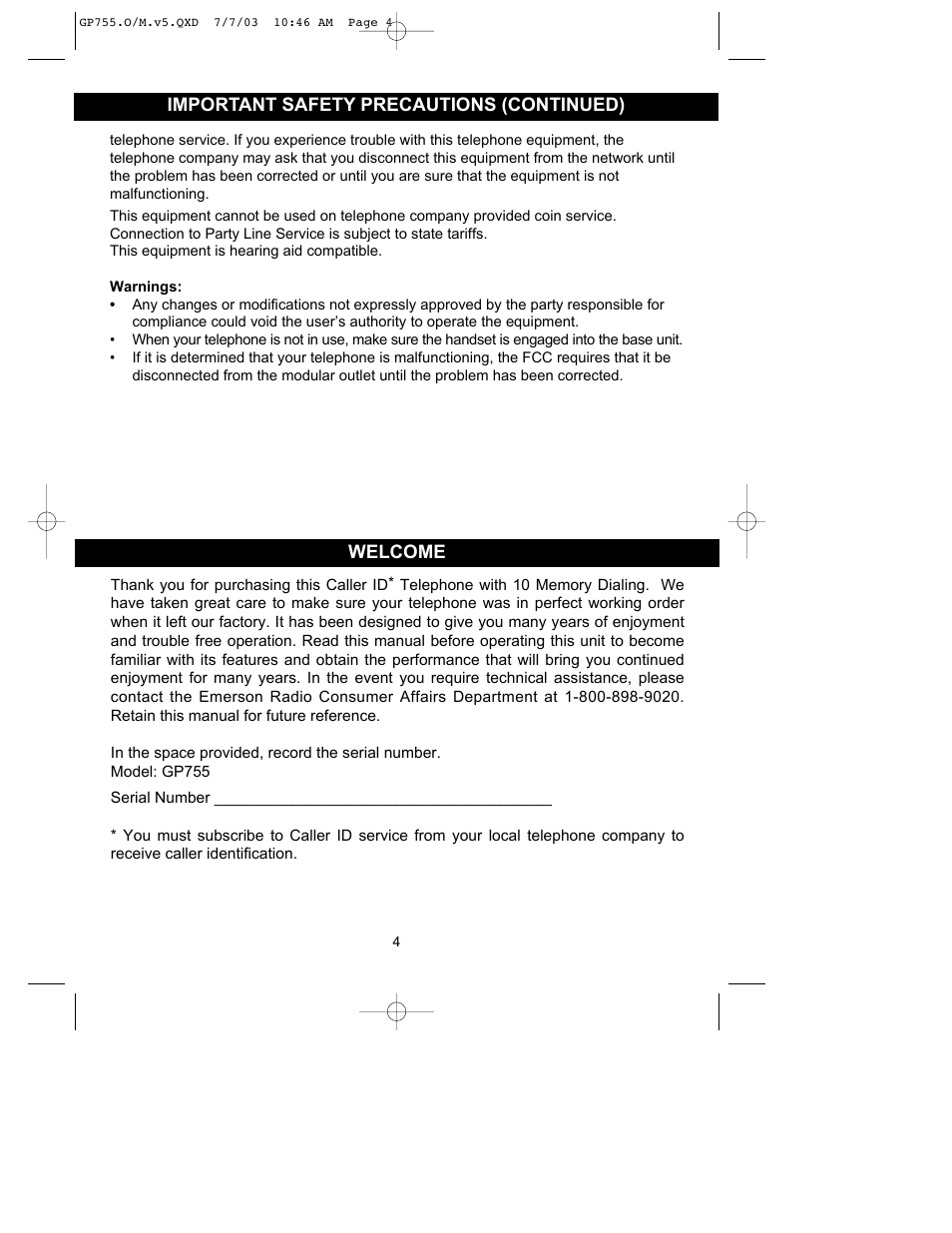 Emerson Radio GP755 User Manual | Page 4 / 20
