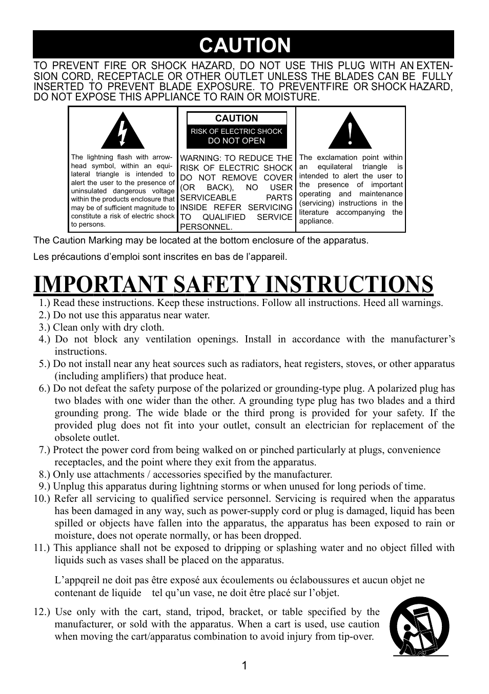 Important safety instructions, Caution | Emerson Radio CKD9917 User Manual | Page 2 / 24