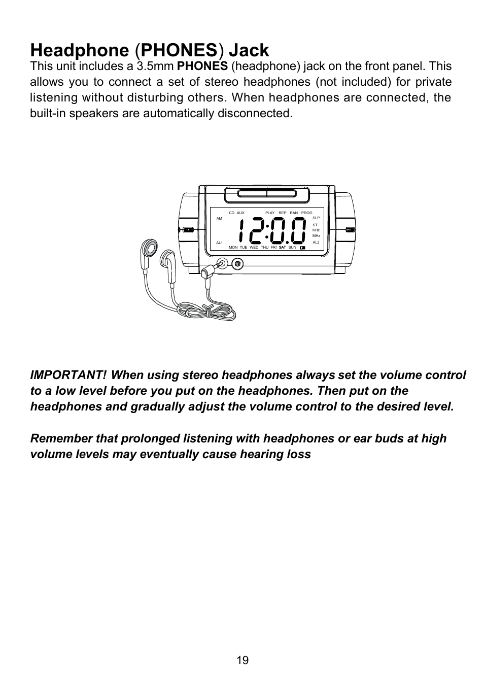 Headphone ( phones ) jack | Emerson Radio CKD9917 User Manual | Page 20 / 24
