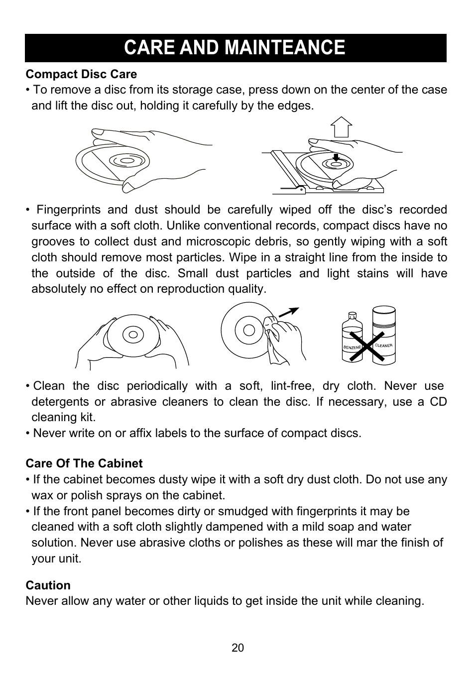 Care and mainteance | Emerson Radio CKD9917 User Manual | Page 21 / 24