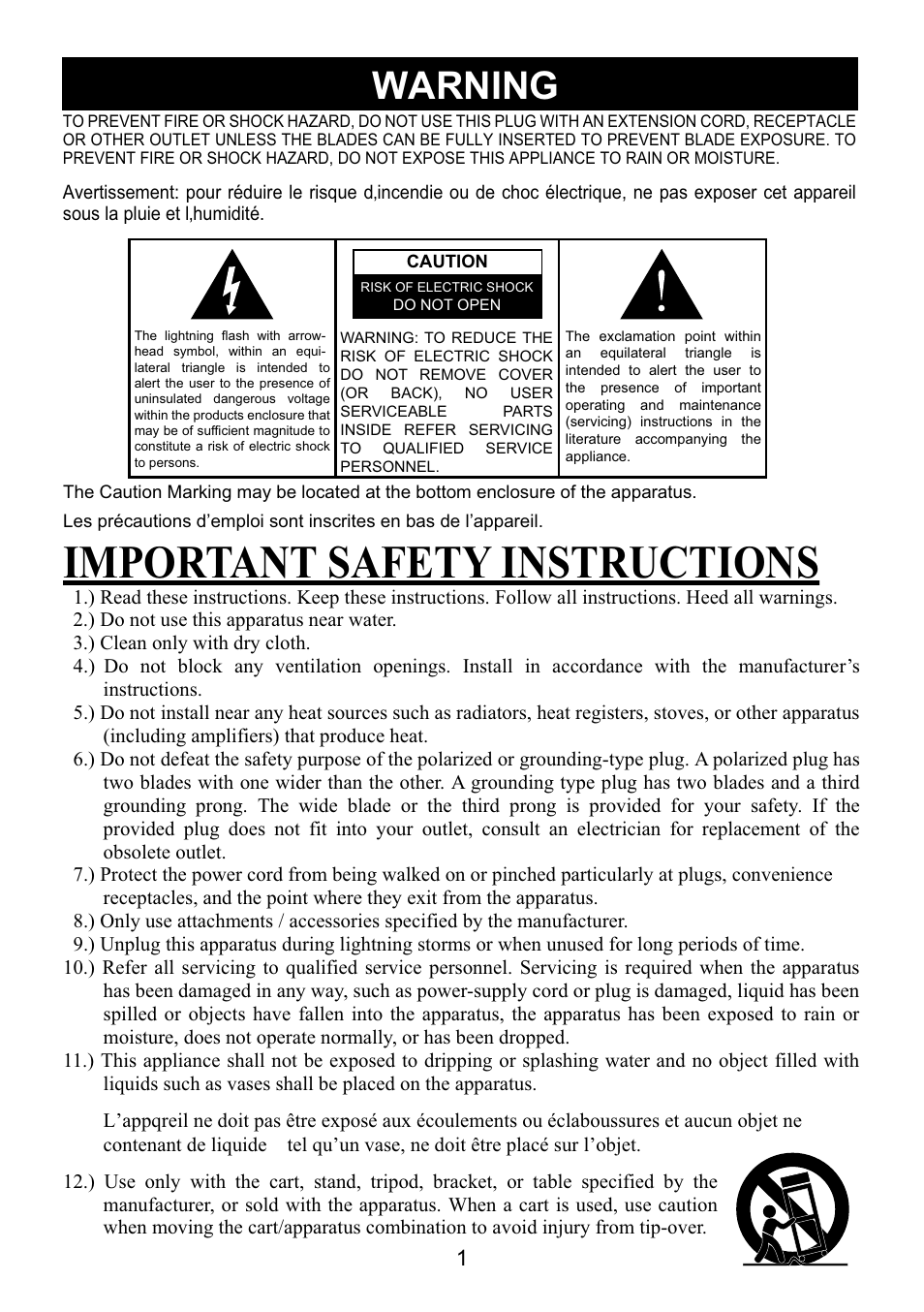 Important safety instructions, Warning | Emerson Radio CKD9918 User Manual | Page 2 / 24
