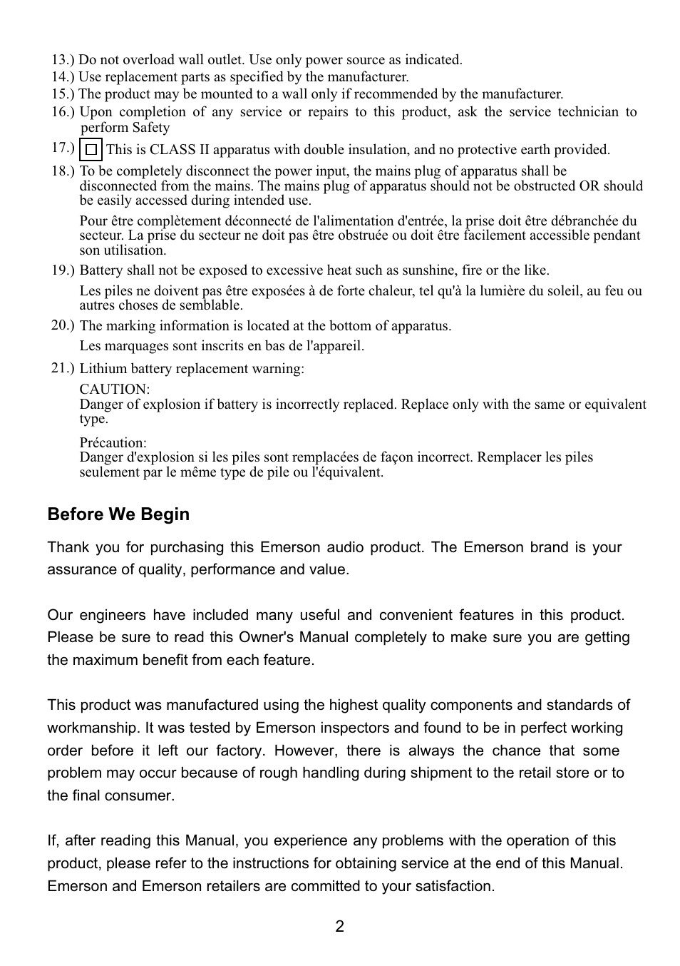 Before we begin | Emerson Radio CKD9918 User Manual | Page 3 / 24