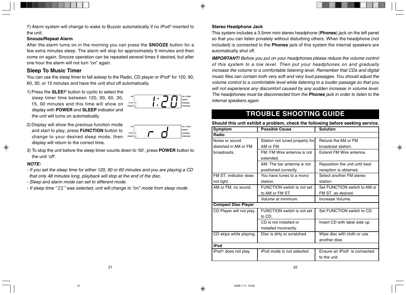 Trouble shooting guide | Emerson Radio iC2196 User Manual | Page 12 / 14