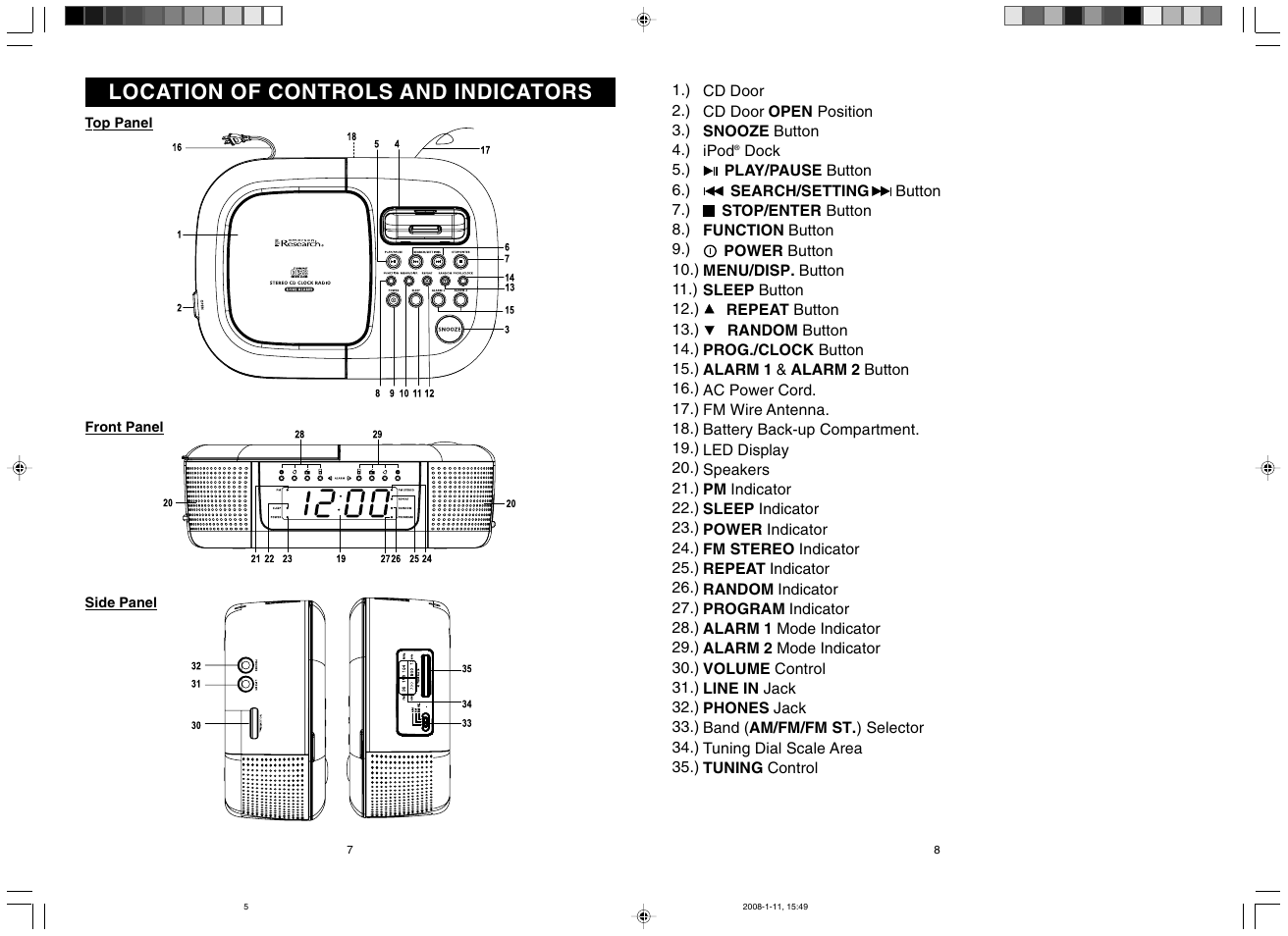 Location of controls and indicators | Emerson Radio iC2196 User Manual | Page 5 / 14