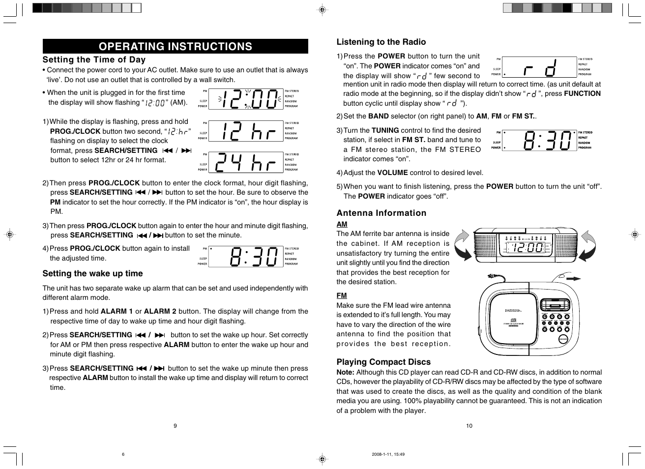 Operating instructions | Emerson Radio iC2196 User Manual | Page 6 / 14