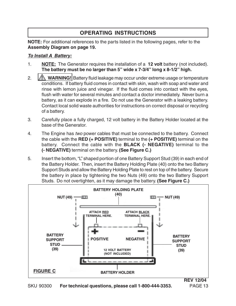 Operating instructions | Chicago Electric 90300 User Manual | Page 13 / 20