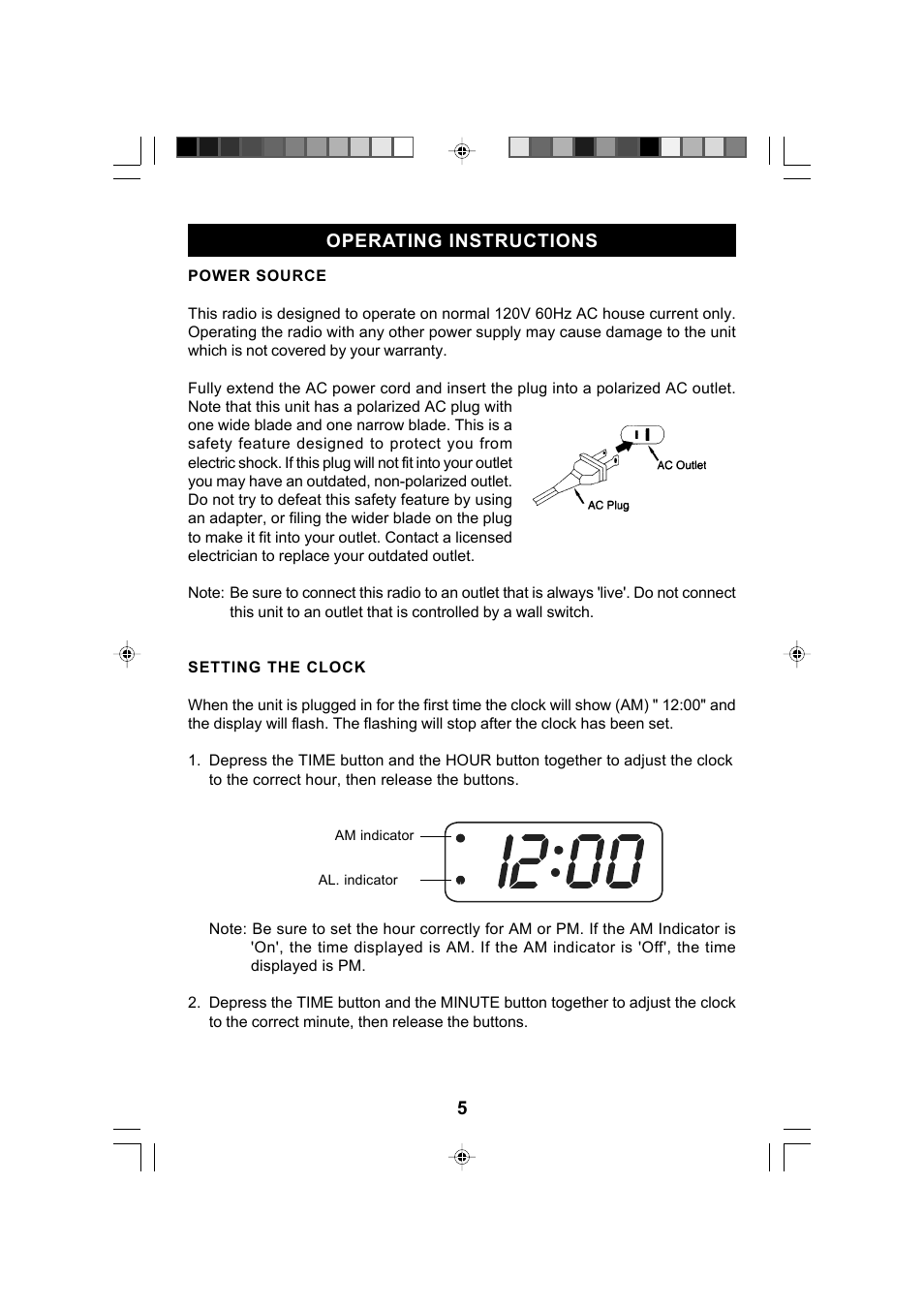 5operating instructions | Emerson Radio CK5030 User Manual | Page 6 / 12