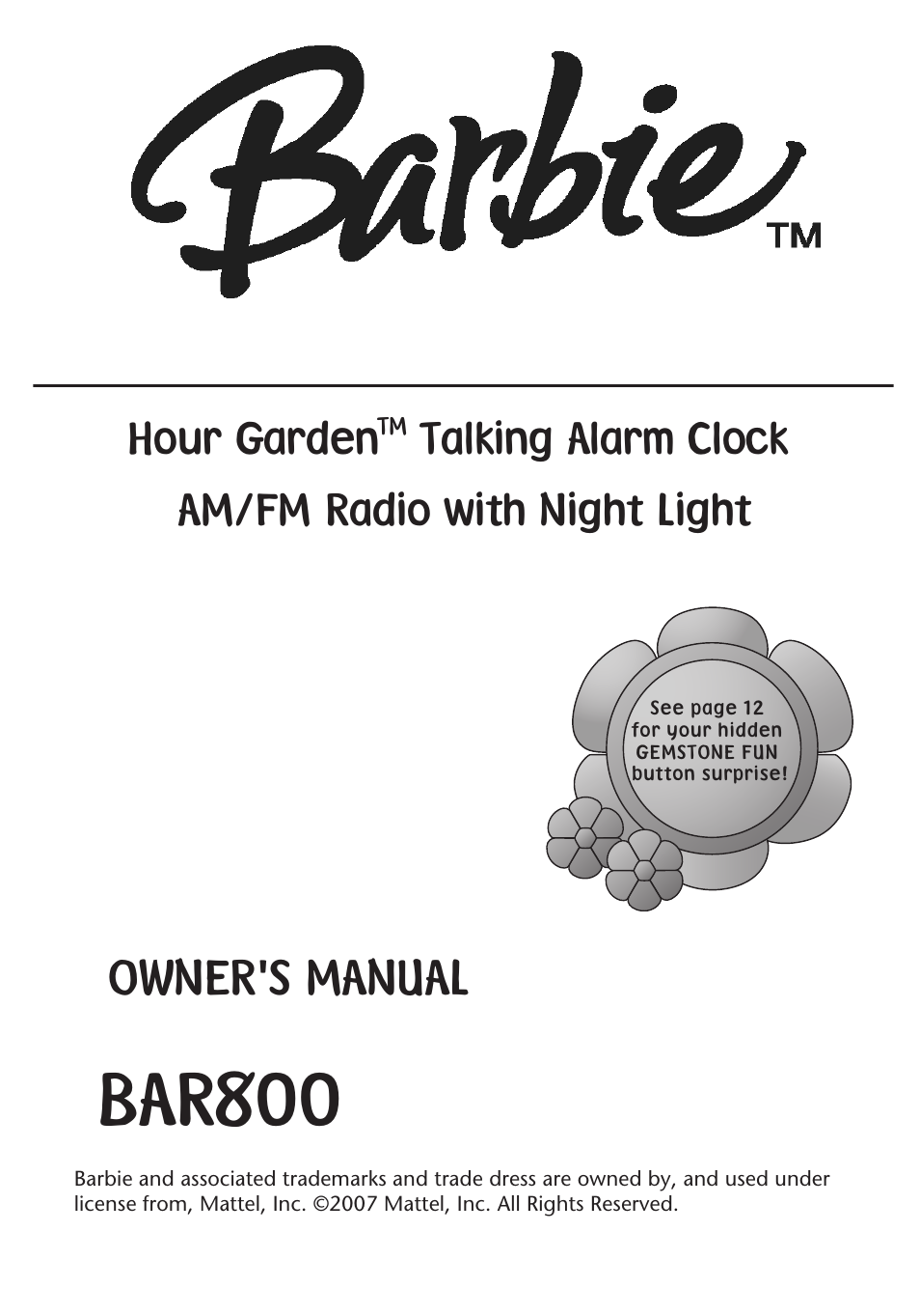 Emerson Radio Barbie BAR800 Hour Garden User Manual | 17 pages