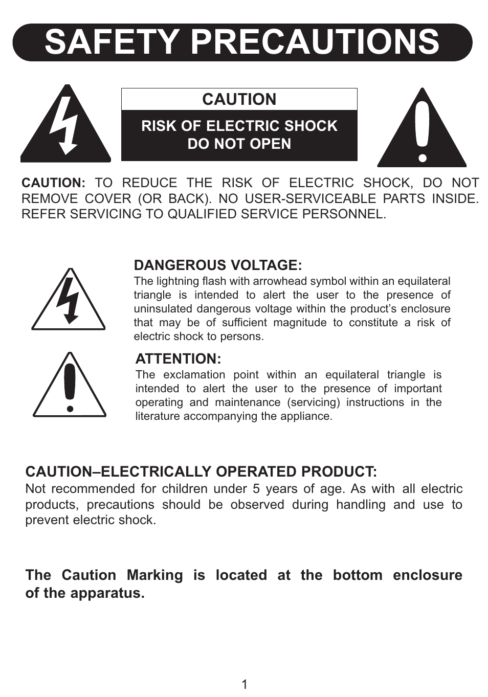 Safety precautions, Caution | Emerson Radio Barbie BAR800 Hour Garden User Manual | Page 2 / 17