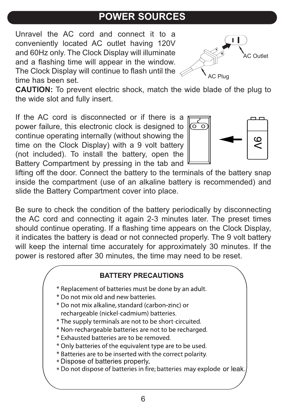 Power sources | Emerson Radio Barbie BAR800 Hour Garden User Manual | Page 7 / 17