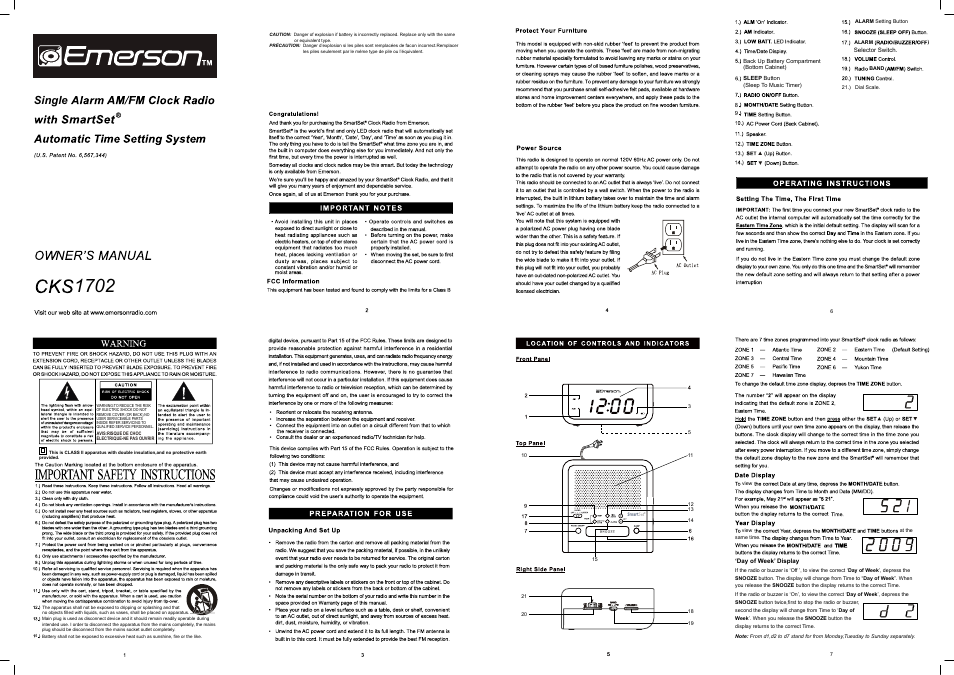 Emerson Radio CKS1702 Part 1 User Manual | 1 page