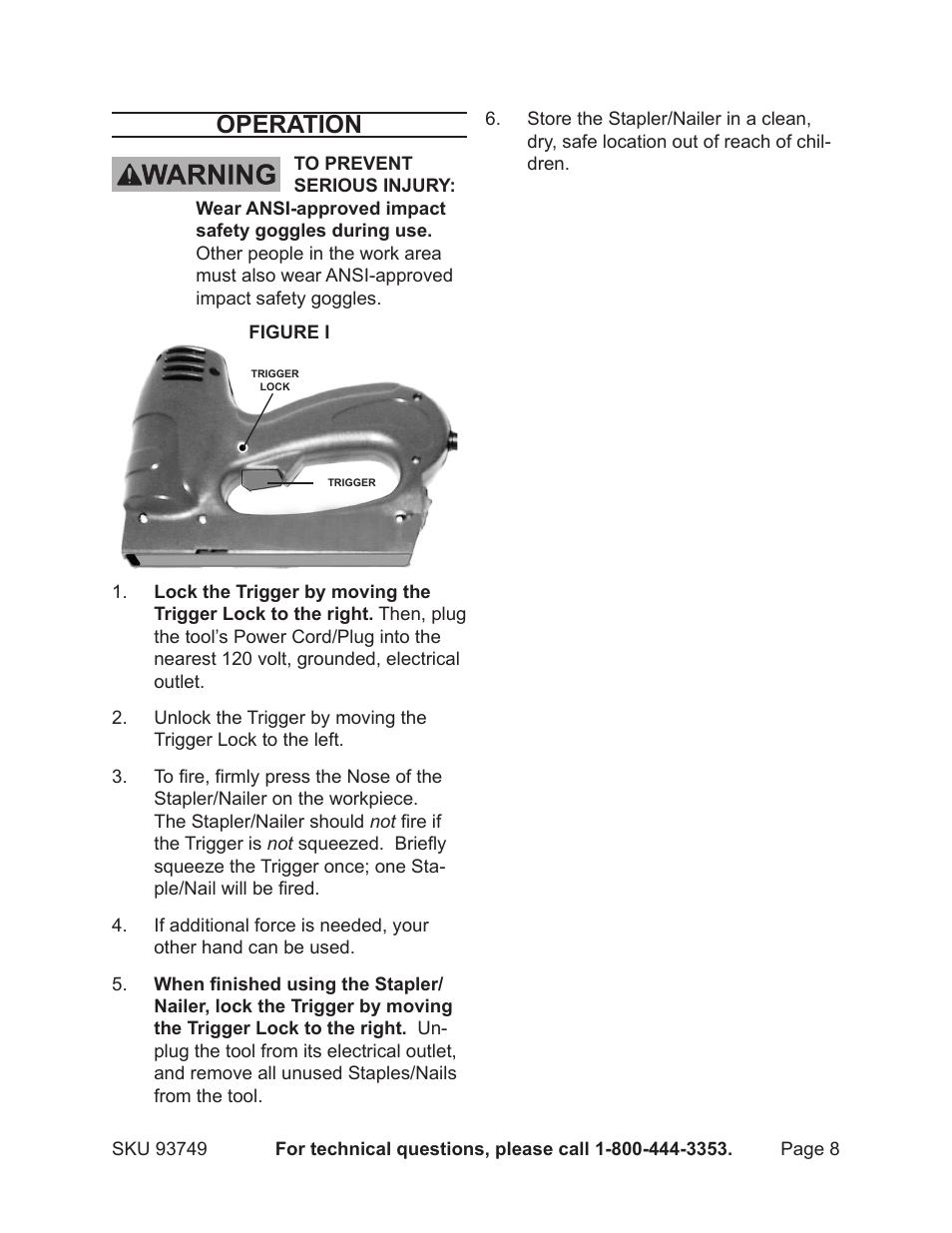 Operation | Chicago Electric Stapler/Nailer 93749 User Manual | Page 8 / 12