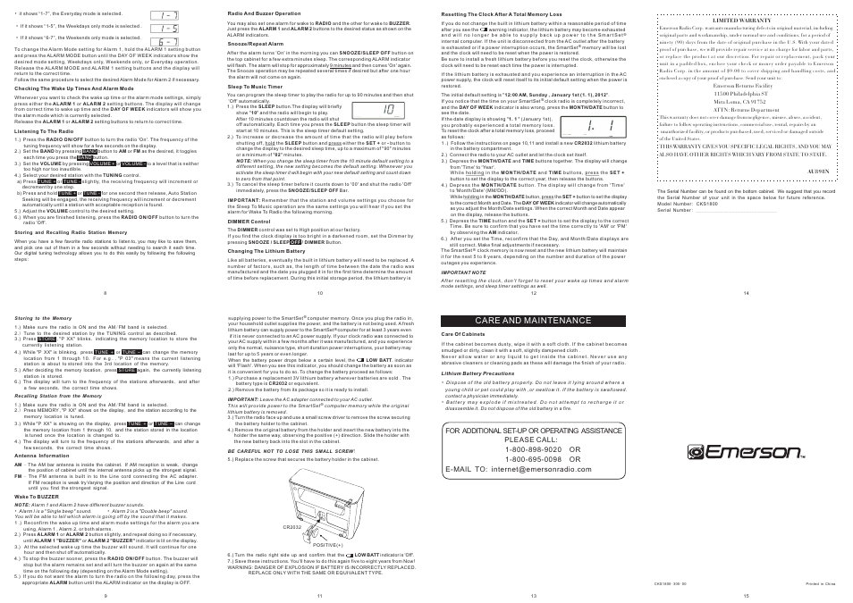 Care and maintenance | Emerson Radio CKS1800 User Manual | Page 2 / 2
