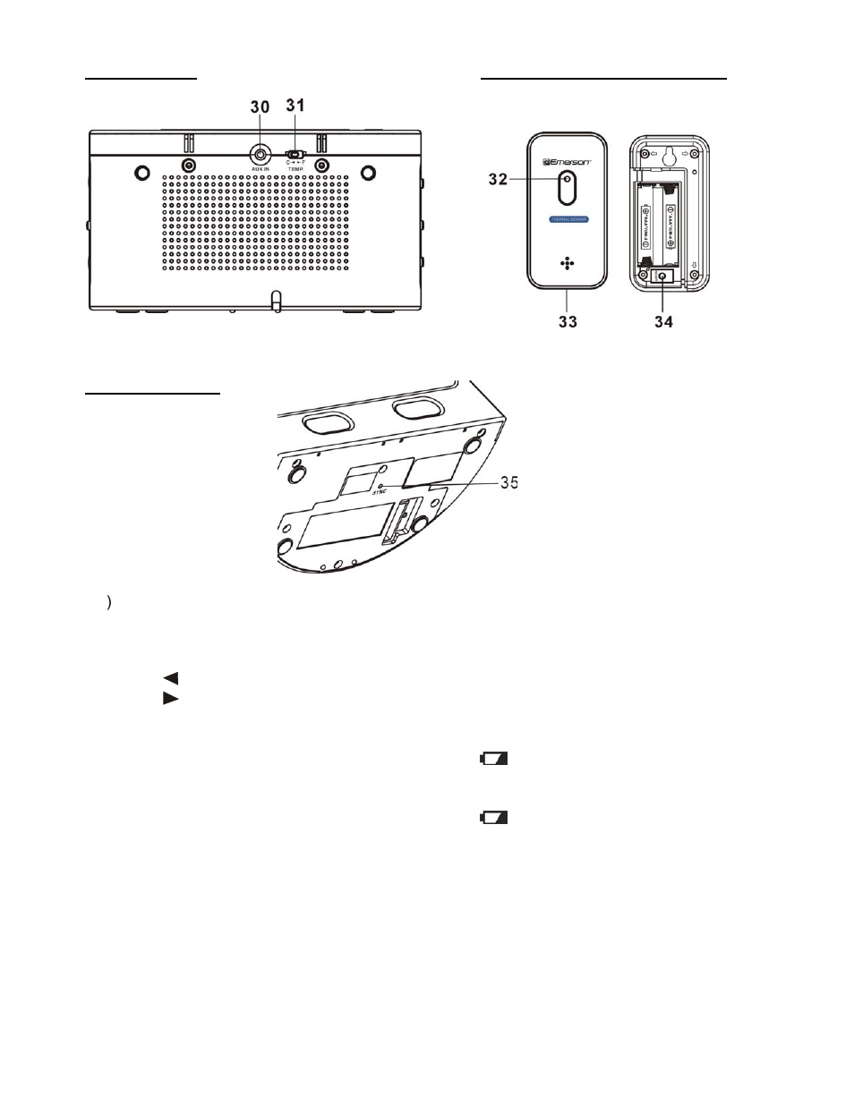 Back panel wireless thermo sensor, Bottom panel | Emerson Radio CKS9005BK User Manual | Page 7 / 20