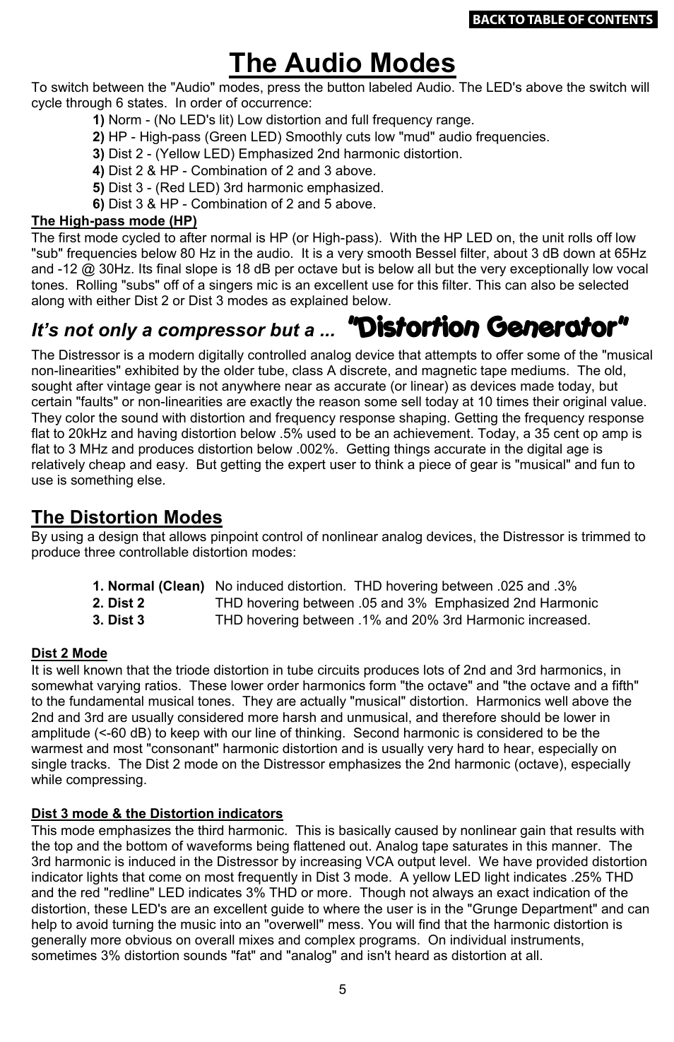 The audio modes, Distortion generator, Troubleshooting | It’s not only a compressor but a, The distortion modes | Empirical Labs EL-8 User Manual | Page 6 / 15