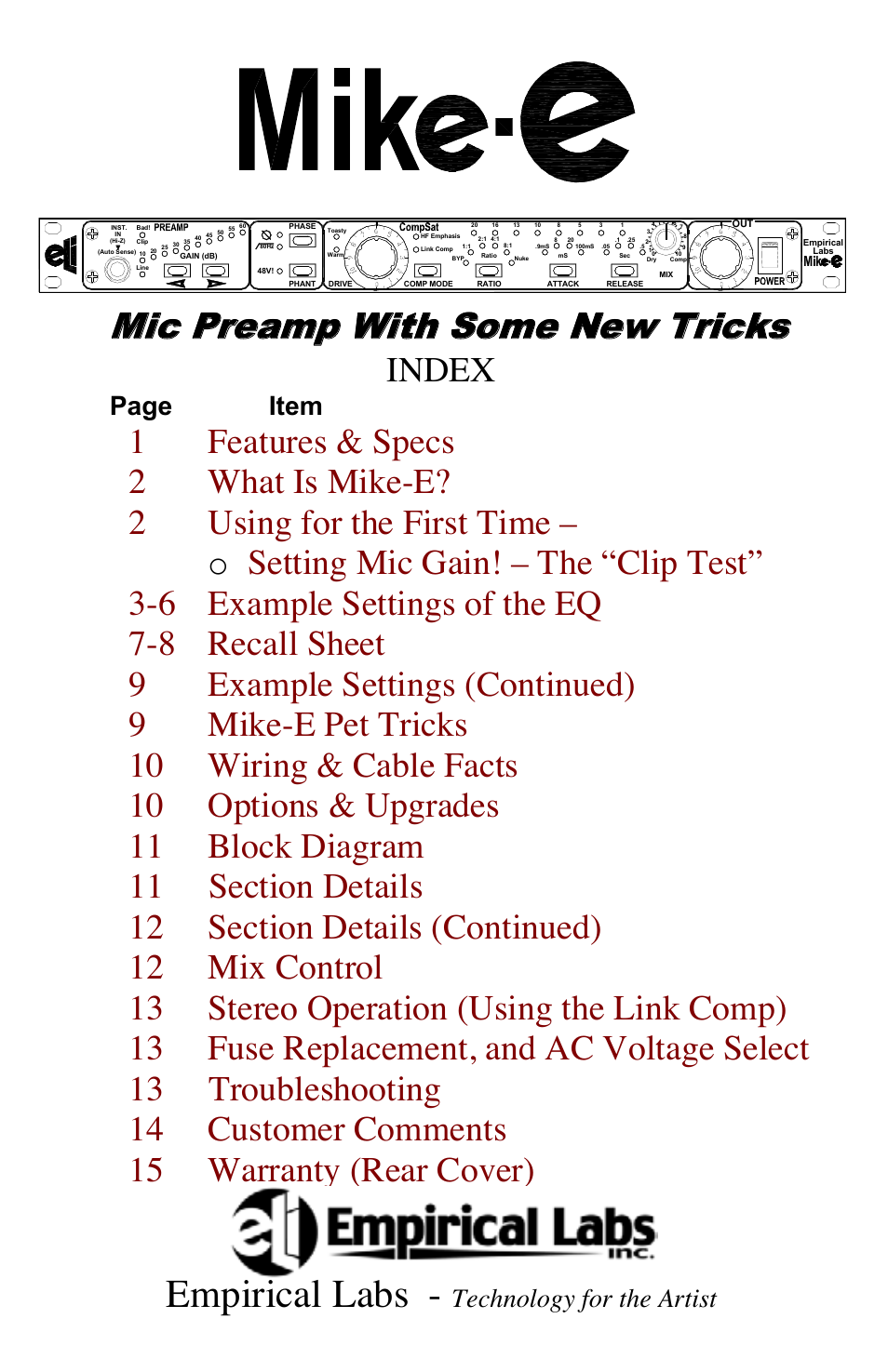 Empirical Labs EL-9 User Manual | 15 pages