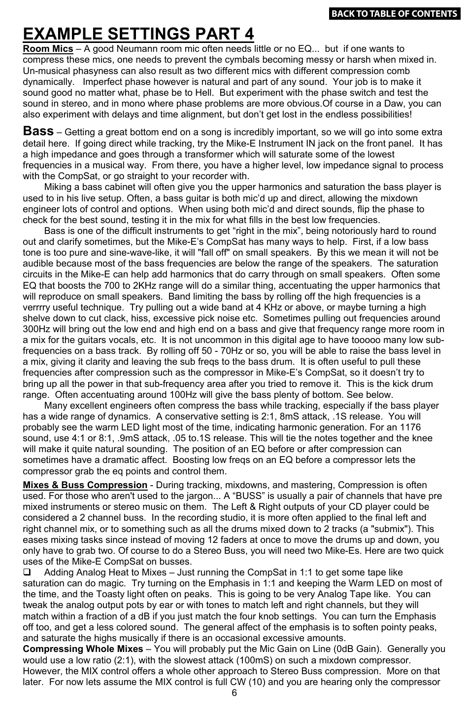 Example settings part 5, Example settings part 4, Live sound reinforcement | Bass | Empirical Labs EL-9 User Manual | Page 7 / 15