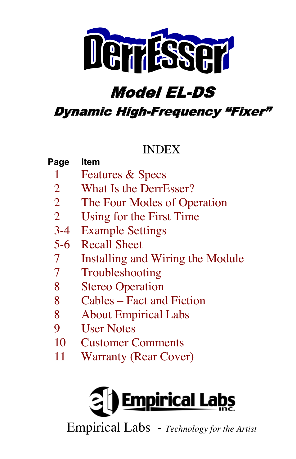 Empirical Labs EL-DS User Manual | 11 pages
