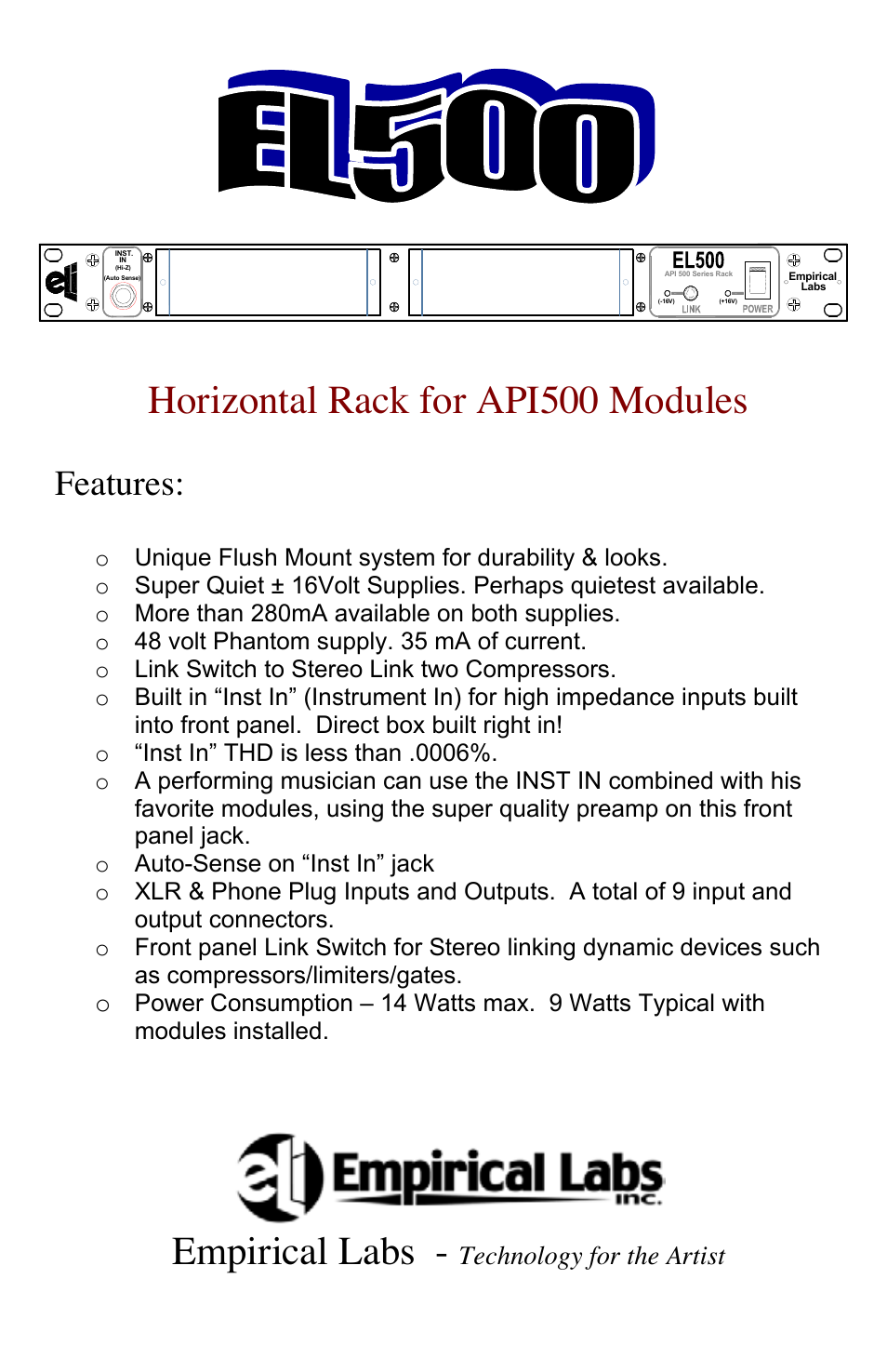 Empirical Labs EL-500 User Manual | 4 pages