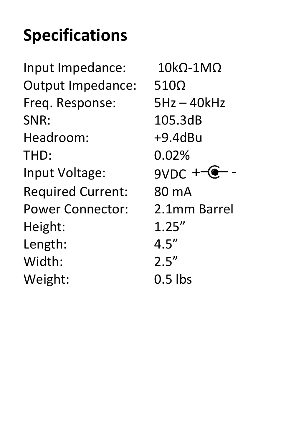 Specifications | Empress Effects Buffer+ User Manual | Page 11 / 12