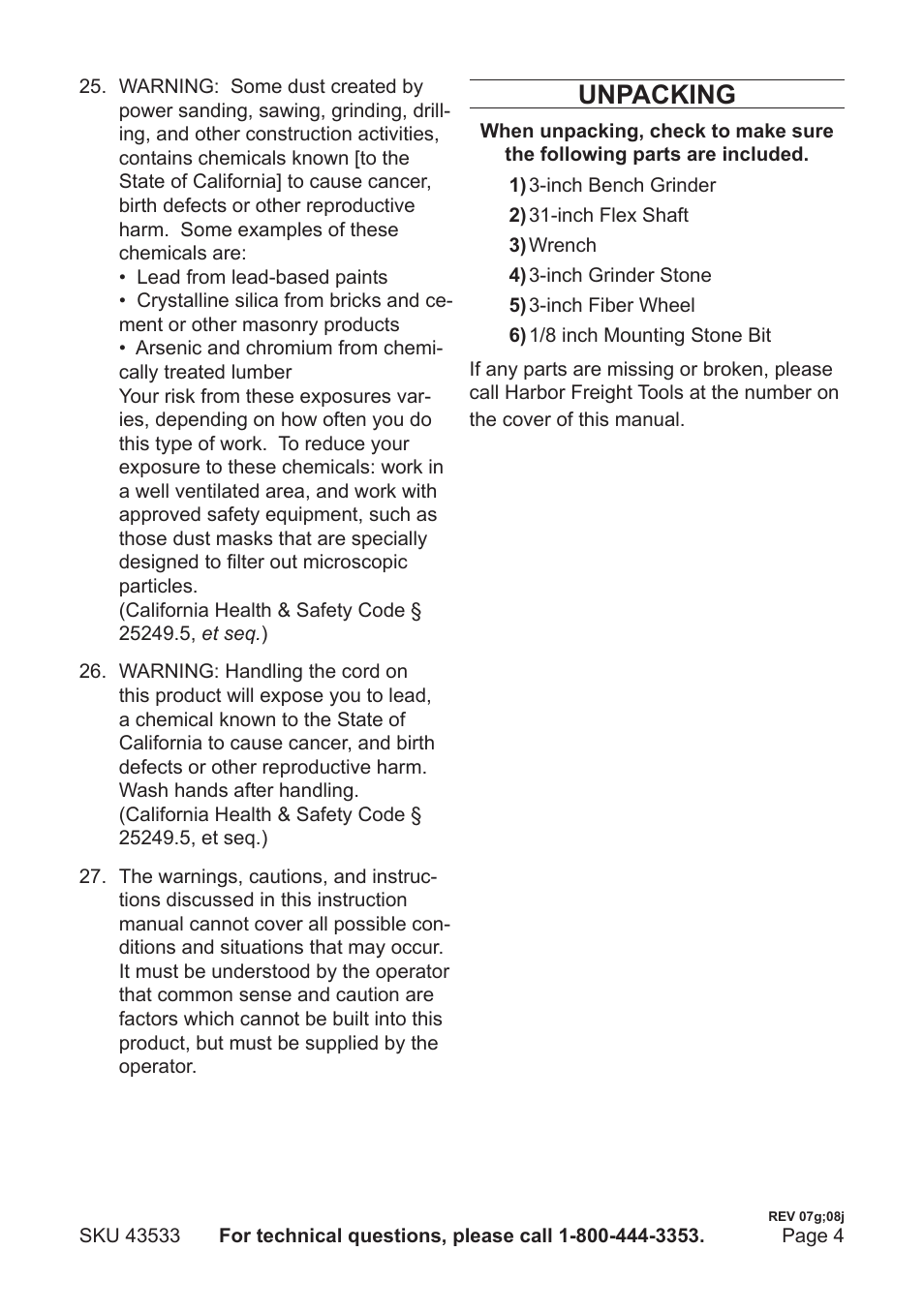 Unpacking | Harbor Freight Tools 43533 User Manual | Page 4 / 8