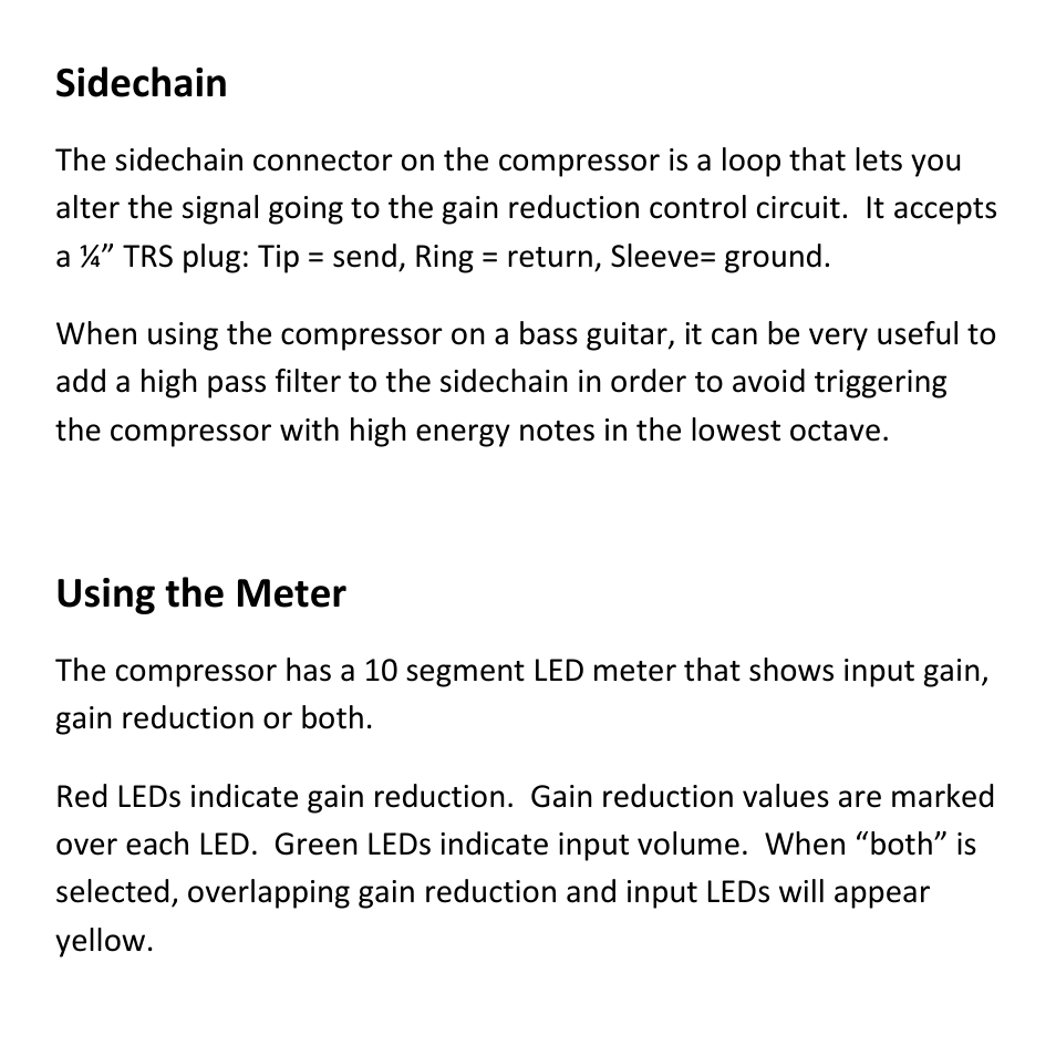 Sidechain, Using the meter | Empress Effects Compressor User Manual | Page 7 / 8