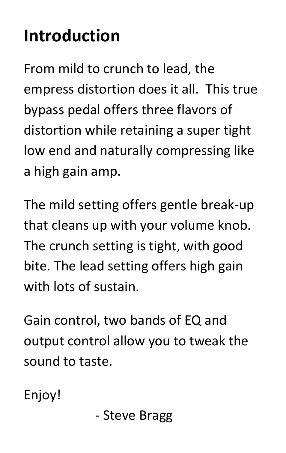 Introduction | Empress Effects Distortion User Manual | Page 2 / 8