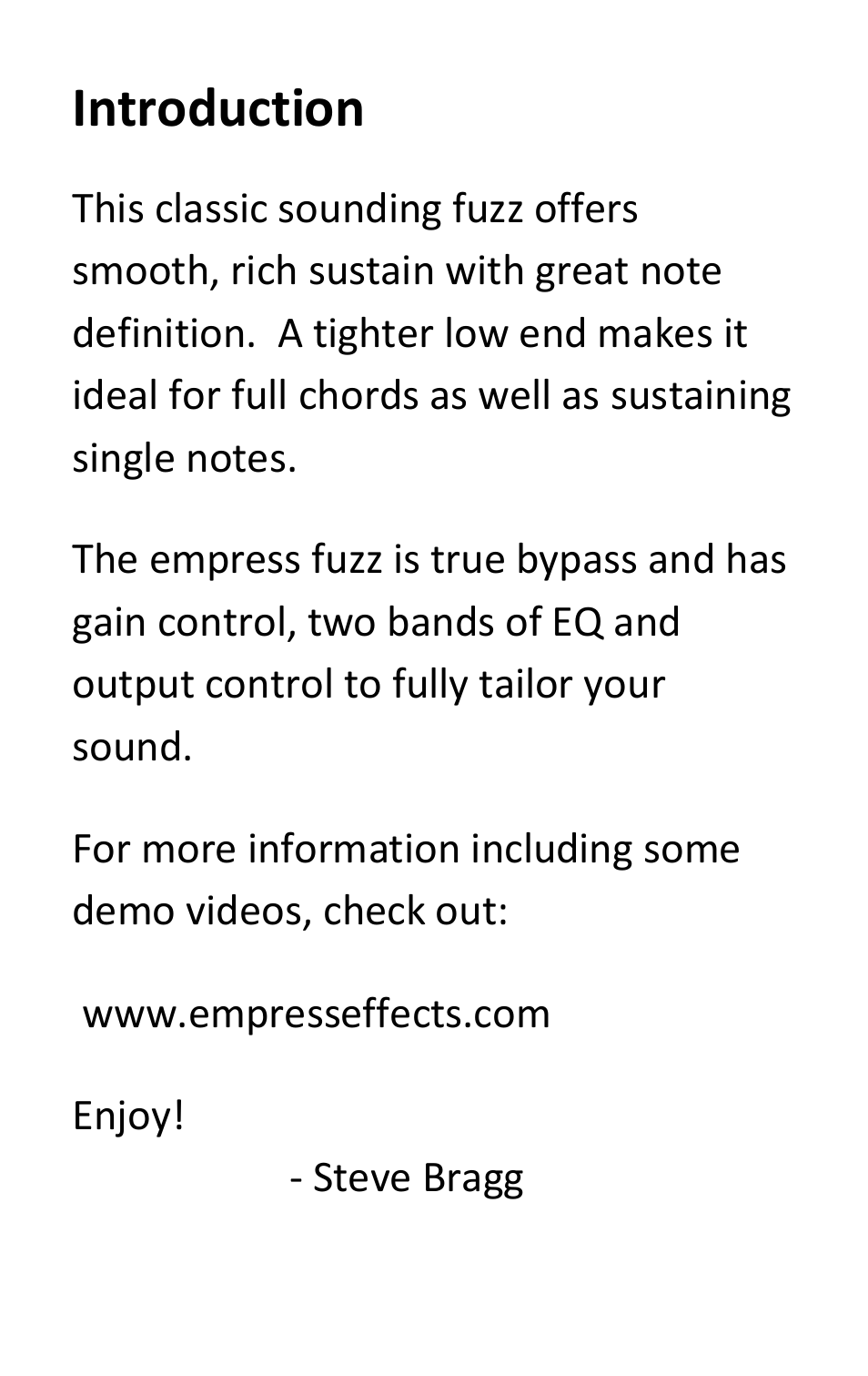 Introduction | Empress Effects Fuzz User Manual | Page 2 / 8