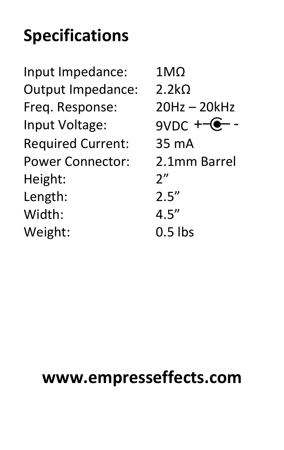 Specifications | Empress Effects Germ Drive User Manual | Page 7 / 8
