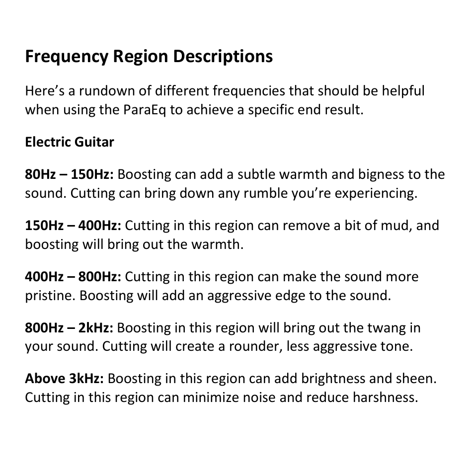 Frequency region descriptions | Empress Effects ParaEq User Manual | Page 8 / 12