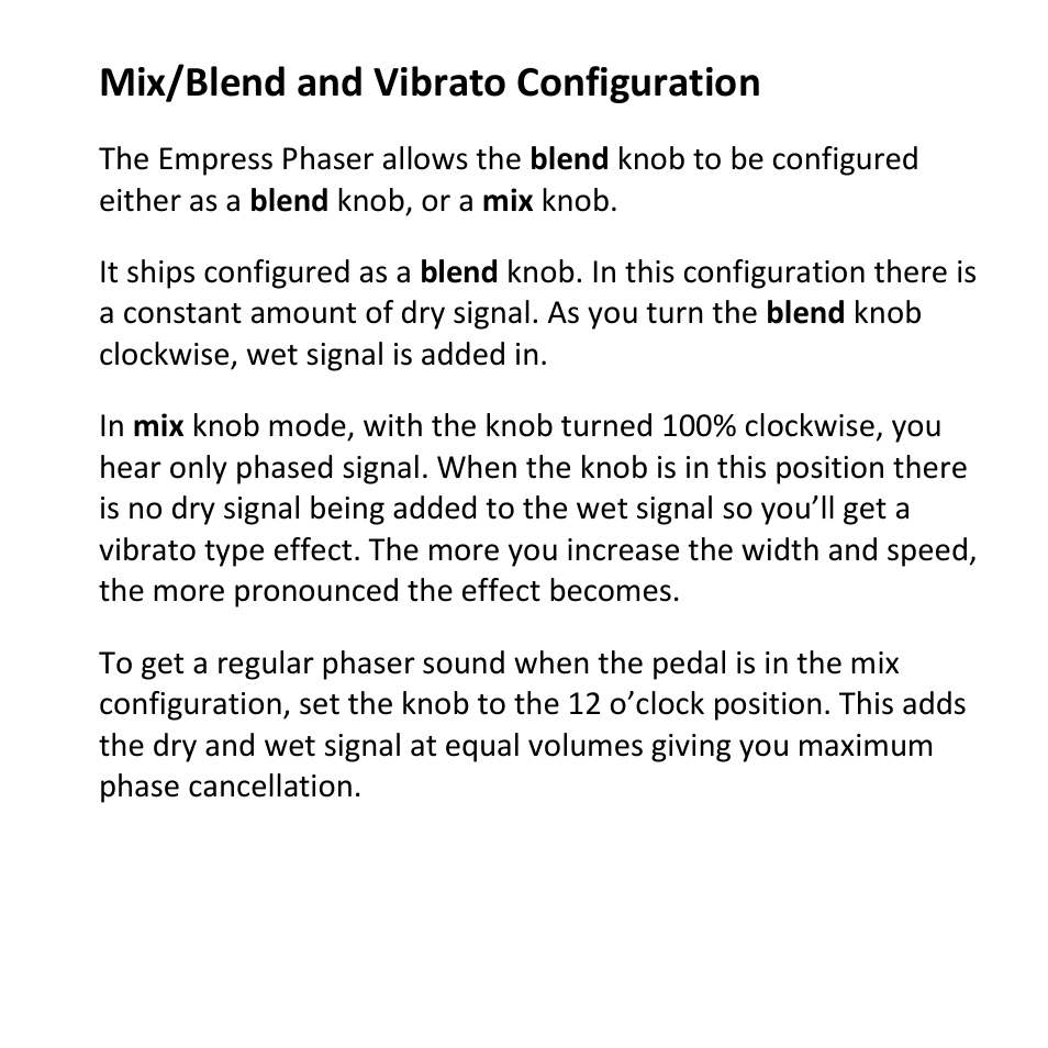 Mix/blend and vibrato configuration | Empress Effects Phaser User Manual | Page 14 / 24