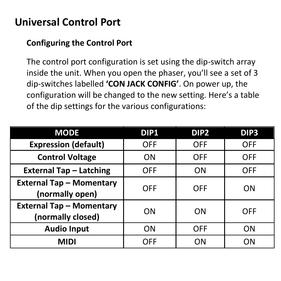 Universal control port | Empress Effects Phaser User Manual | Page 16 / 24