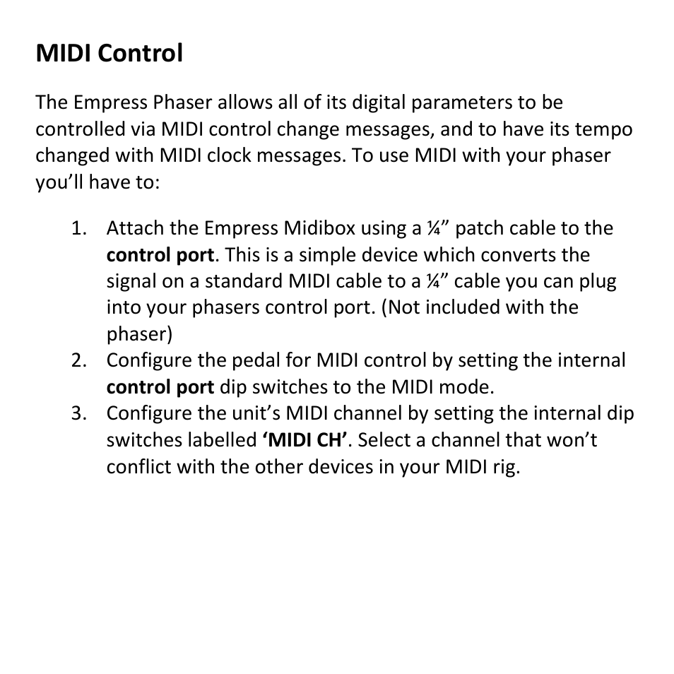 Midi control | Empress Effects Phaser User Manual | Page 19 / 24