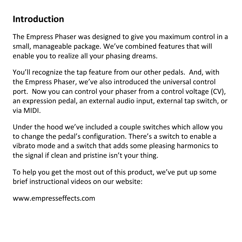 Introduction | Empress Effects Phaser User Manual | Page 2 / 24
