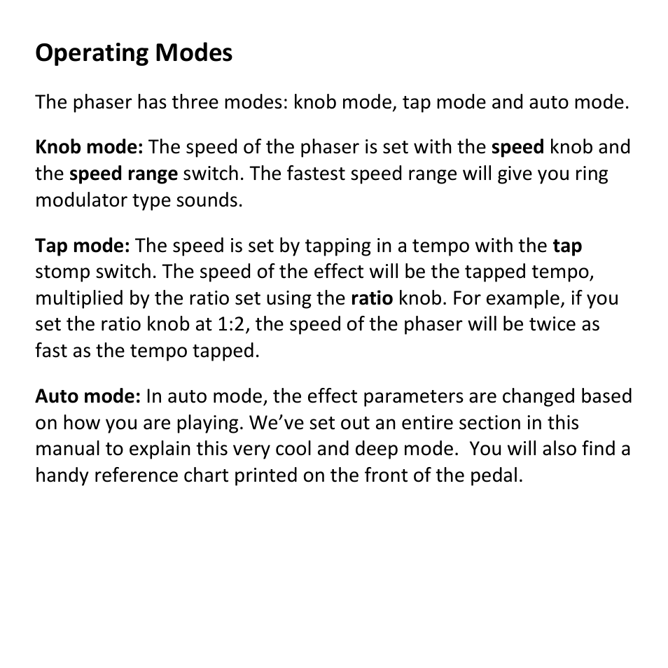 Operating modes | Empress Effects Phaser User Manual | Page 4 / 24