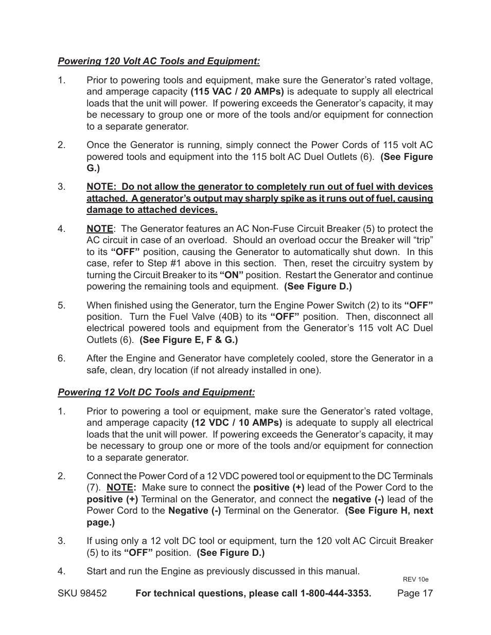 Chicago Electric PORTABLE GENERATOR 98452 User Manual | Page 17 / 25