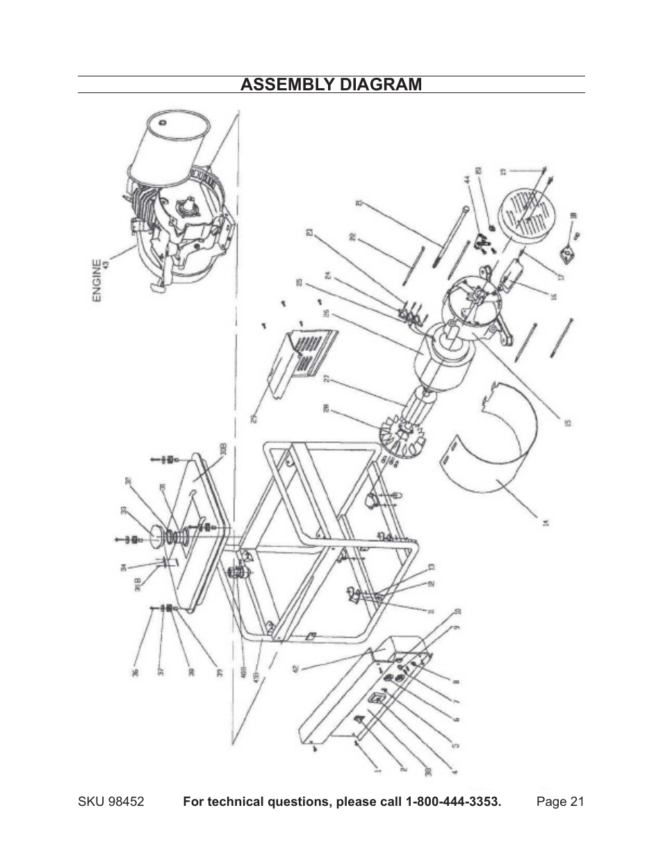 Assembly diagram | Chicago Electric PORTABLE GENERATOR 98452 User Manual | Page 21 / 25