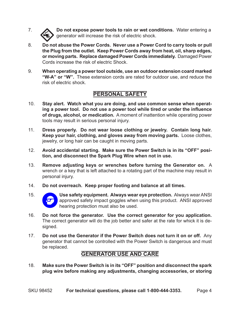 Chicago Electric PORTABLE GENERATOR 98452 User Manual | Page 4 / 25