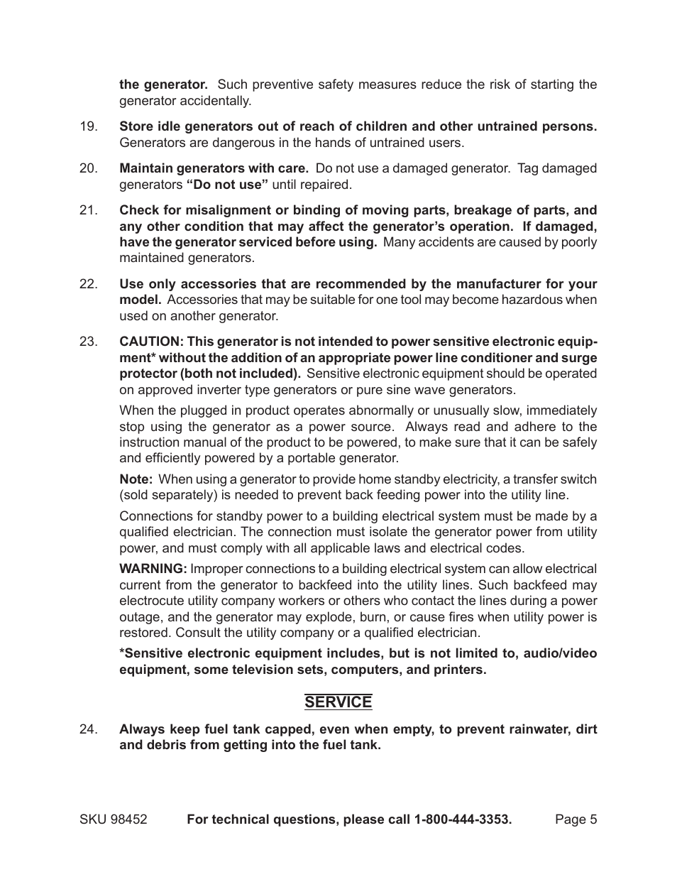 Chicago Electric PORTABLE GENERATOR 98452 User Manual | Page 5 / 25