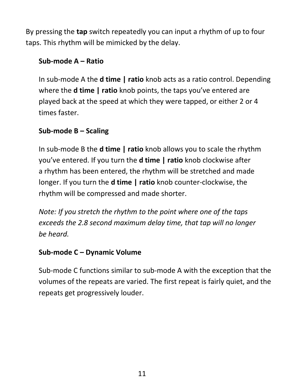 Tape mode, Rhythm (multi-tap) mode | Empress Effects Superdelay User Manual | Page 12 / 20