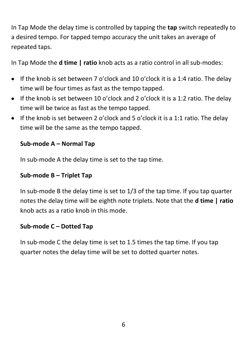 Auto-set mode, Tap mode | Empress Effects Superdelay User Manual | Page 7 / 20