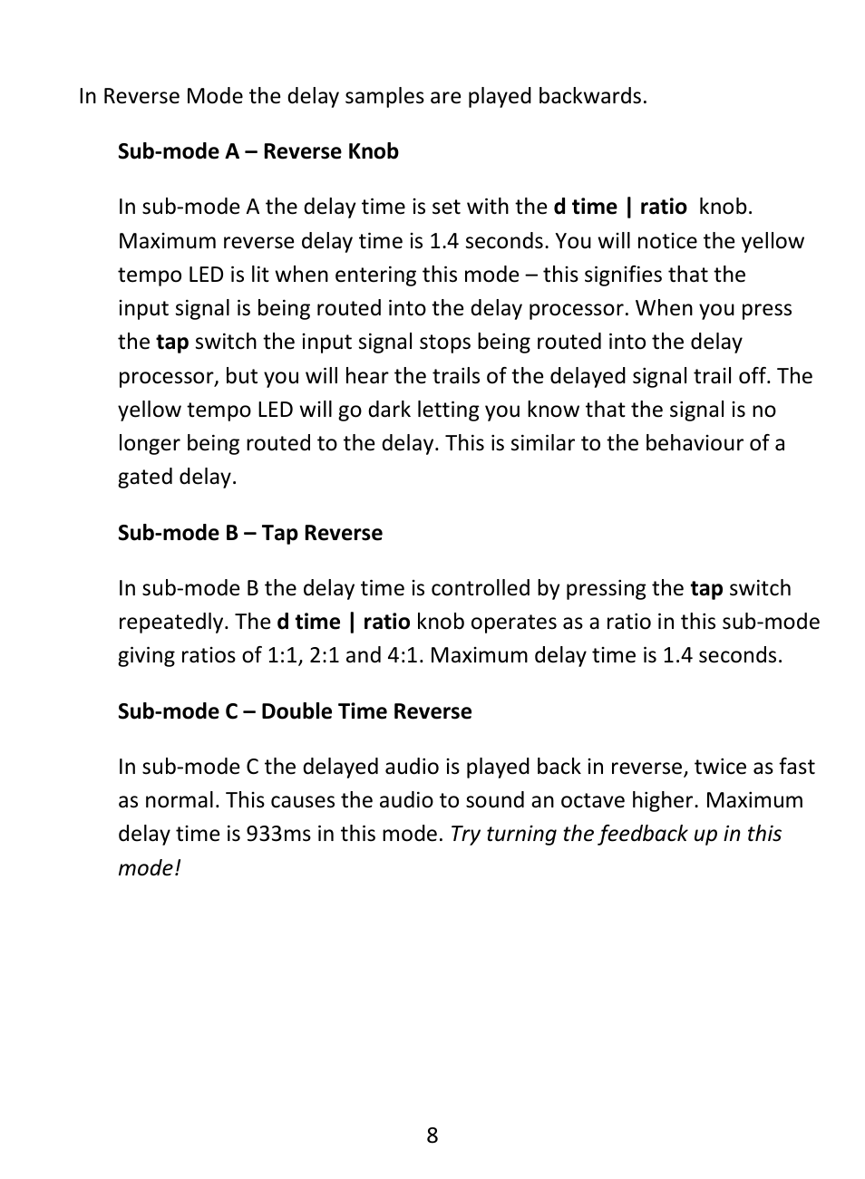 Reverse mode | Empress Effects Superdelay User Manual | Page 9 / 20