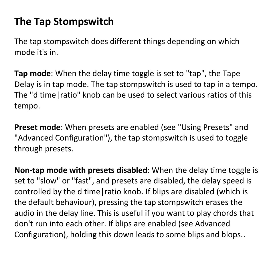 The tap stompswitch | Empress Effects Tape Delay User Manual | Page 4 / 12