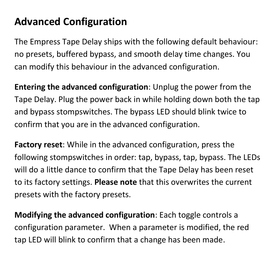 Advanced configuration | Empress Effects Tape Delay User Manual | Page 9 / 12