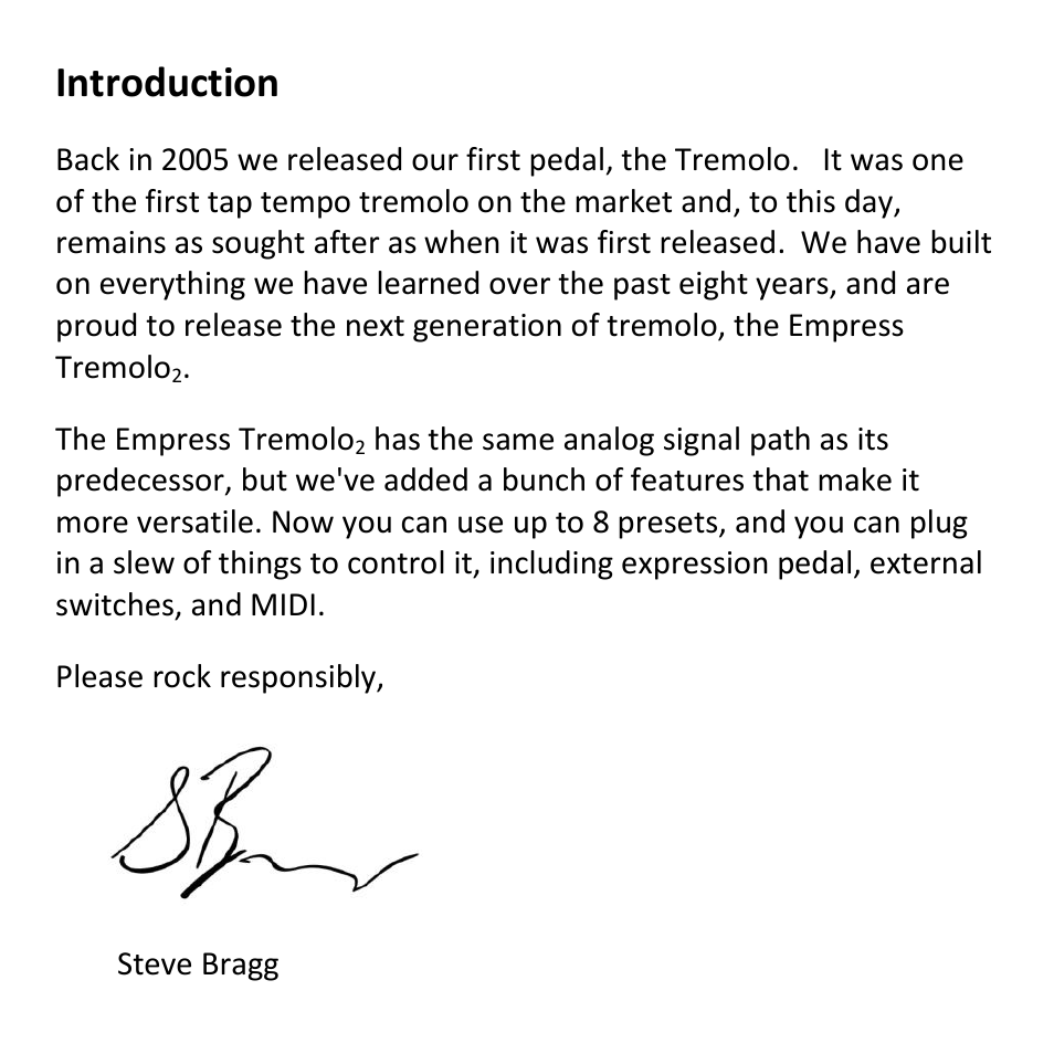 Introduction | Empress Effects Tremolo2 User Manual | Page 2 / 16